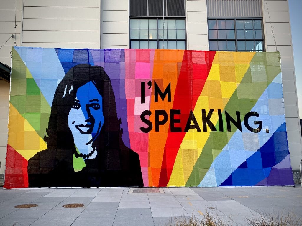 This New Mural Celebrating Vice President Harris Is Entirely Made Of Crochet Squares