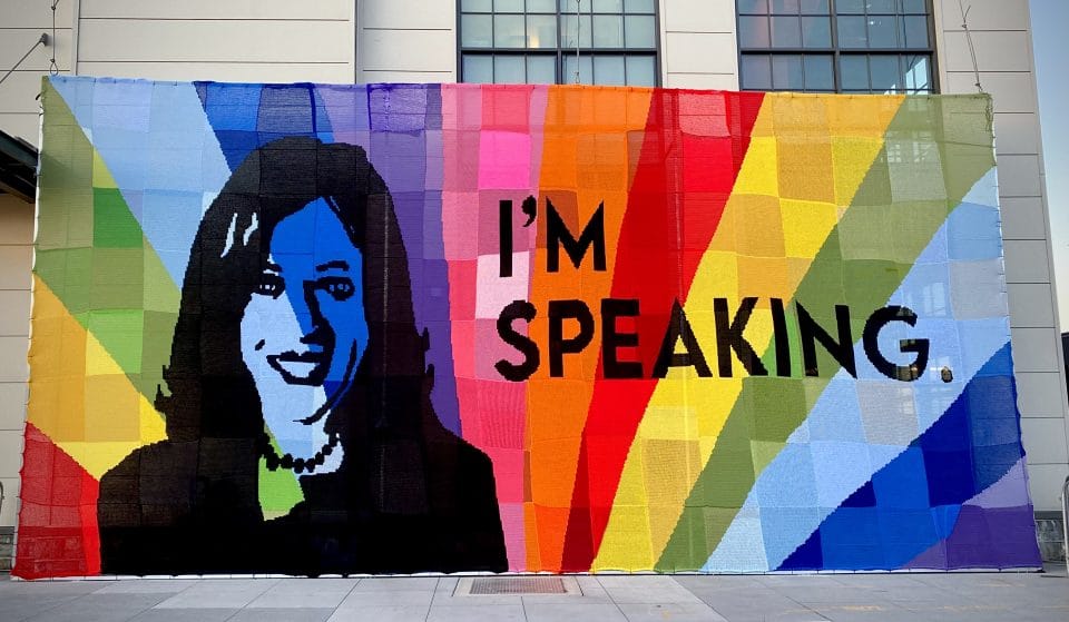 This New Mural Celebrating Vice President Harris Is Entirely Made Of Crochet Squares