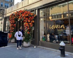 Floral installation and exteriors at Levain Bakery in DC