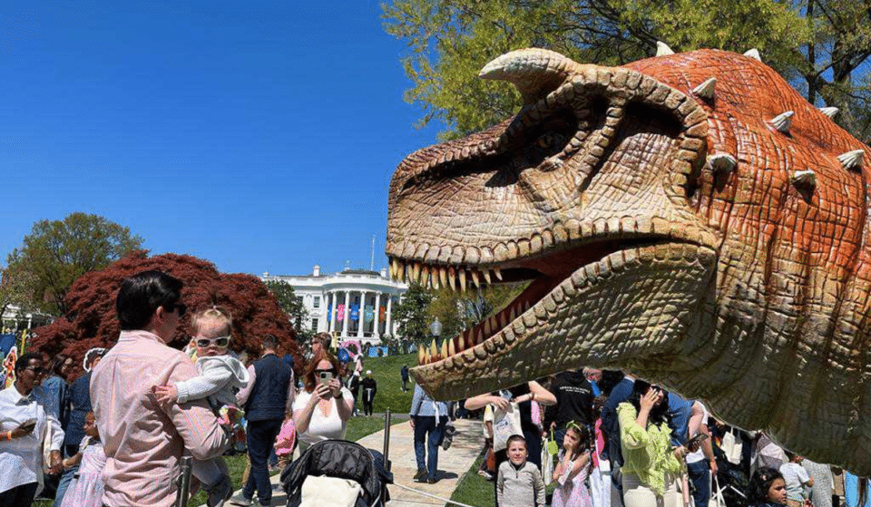 First Lady Jill Biden Gets A Visit At The White House By Massive Dinosaur Replicas
